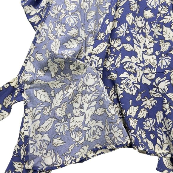 ASTR The LABEL Top Polyester Royal Blue Floral Attached Side Tie Wrap Puffed Gat - Picture 14 of 16